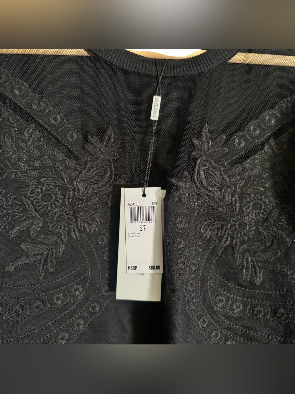 Jason Wu Edit Puff Sleeve Top Women's Small Sheer Embroidery Black Casual NWT - Picture 4 of 6